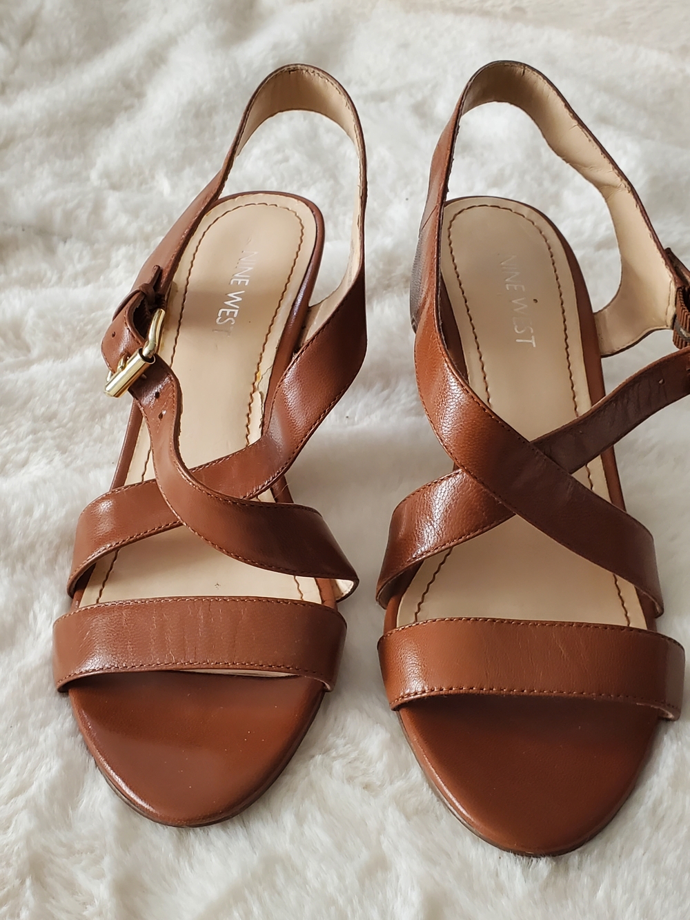 Nine West Brown Leather Slingback Sandals 7